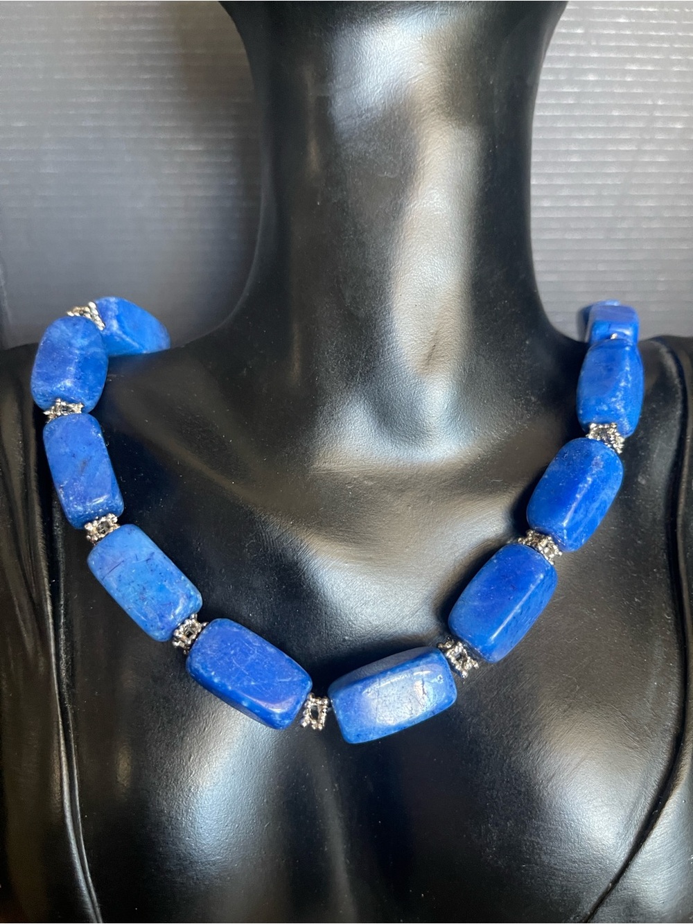Lápiz lazuli sterling silver bead statement chunky necklace